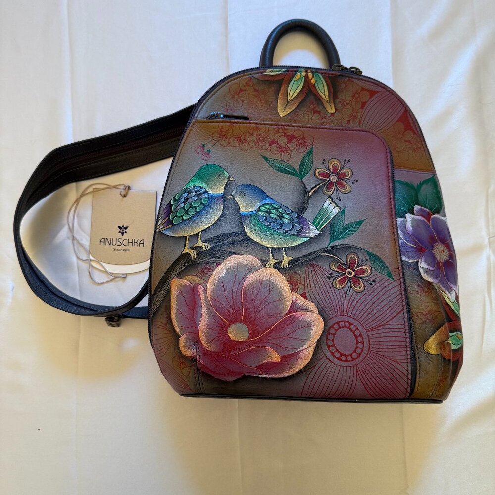Anuschka handpainted backpack purse Blissful Bird design EUC